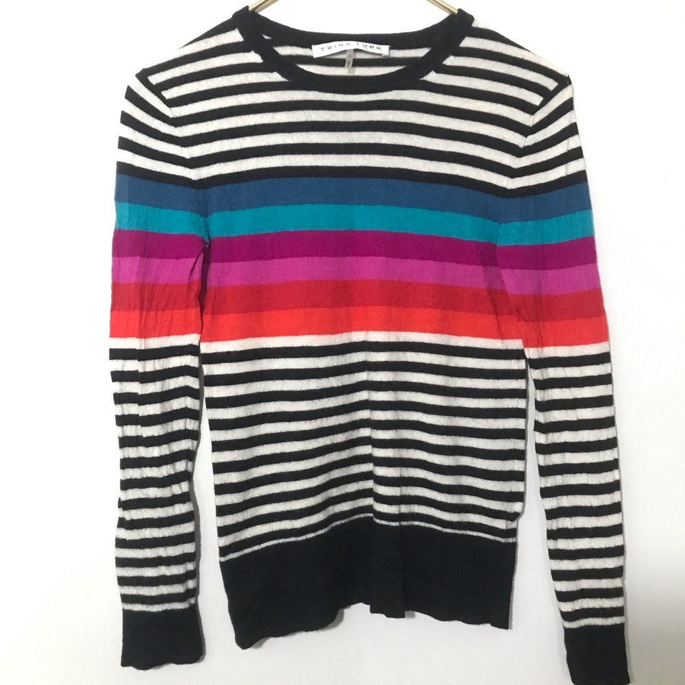 Trina Turk Colette Striped Sweater Merino Wool Sz Small